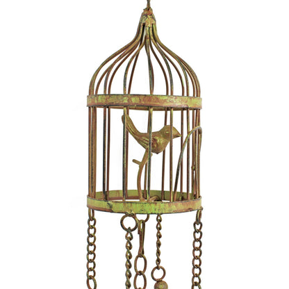 Metal Bird Cage Bell Wind Chime Garden Porch Tree Decor Rustic Verdigris 24 inch