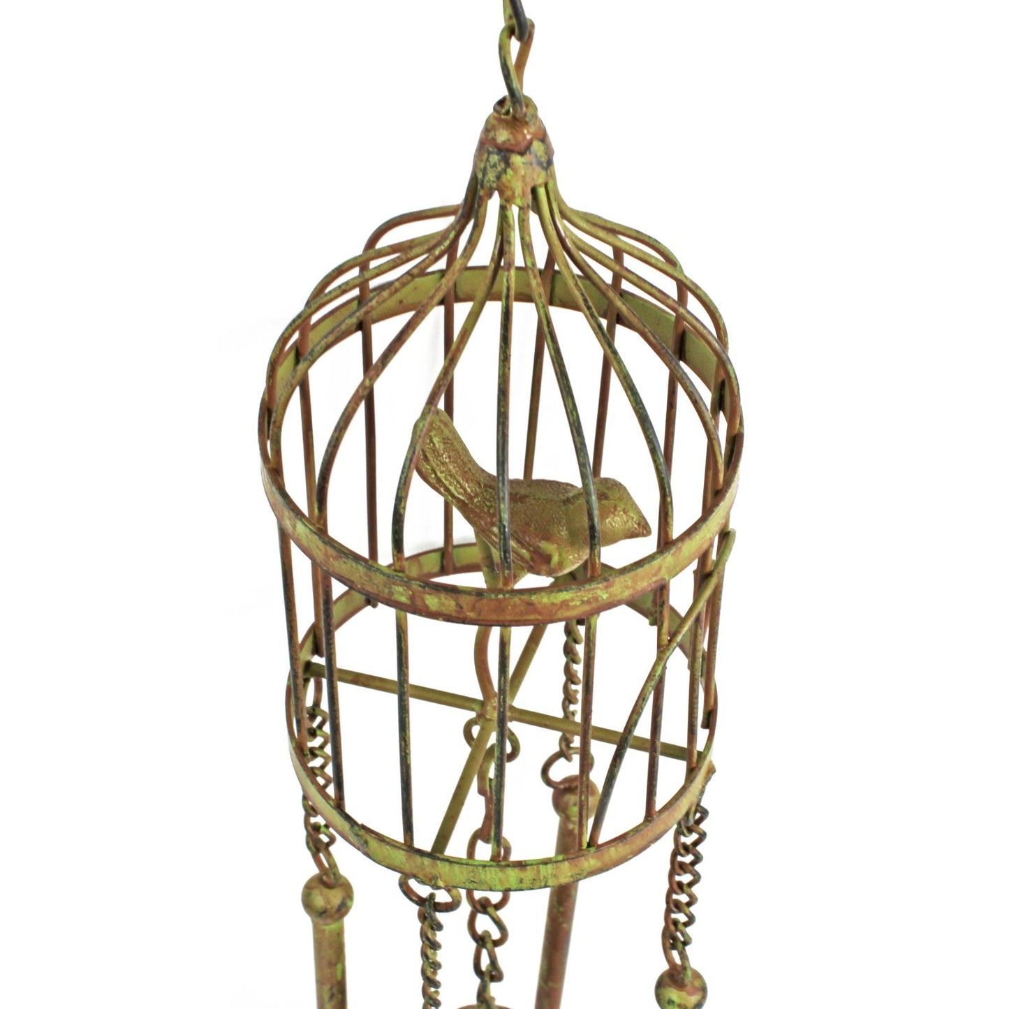 Metal Bird Cage Bell Wind Chime Garden Porch Tree Decor Rustic Verdigris 24 inch