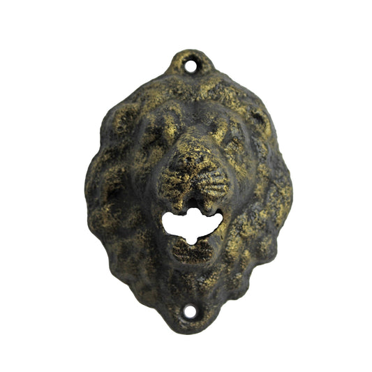 Cast Iron Lion Head Teeth Beer Soda Bar Bottle Opener Wall Mounted Antique Gold
