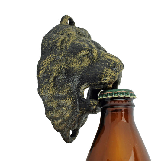Cast Iron Lion Head Teeth Beer Soda Bar Bottle Opener Wall Mounted Antique Gold