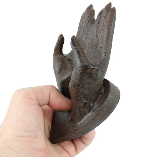 Cast Iron Hands On Heart Figurine Paperweight Jewelry Ring Holder Rustic Brown