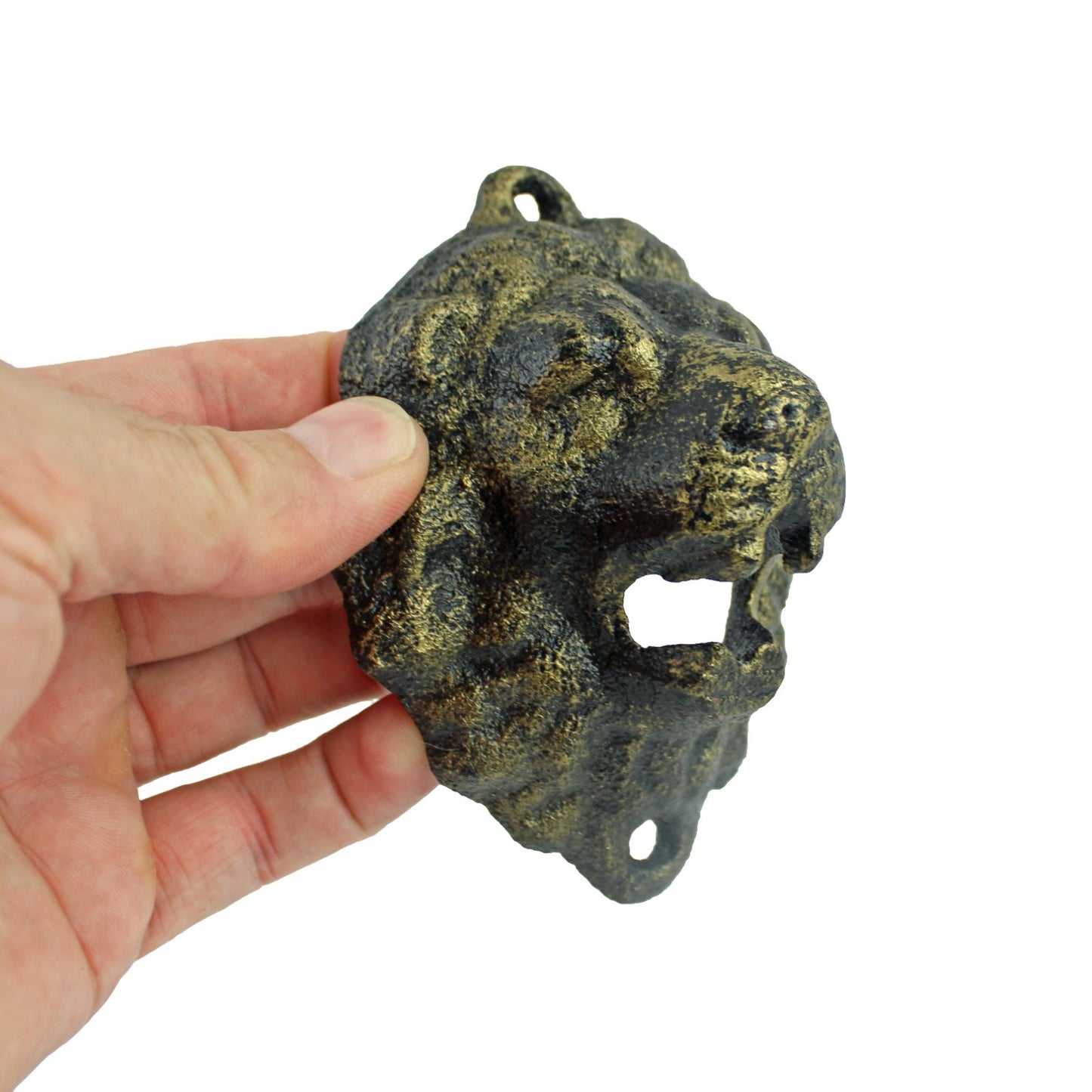 Cast Iron Lion Head Teeth Beer Soda Bar Bottle Opener Wall Mounted Antique Gold