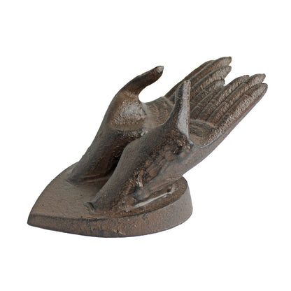 Cast Iron Hands On Heart Figurine Paperweight Jewelry Ring Holder Rustic Brown