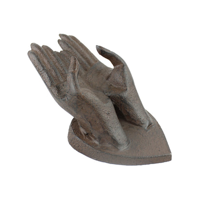 Cast Iron Hands On Heart Figurine Paperweight Jewelry Ring Holder Rustic Brown