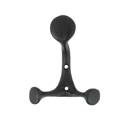 Black Cast Iron Triple Wall Hook Towel Coat Cap Purse Behind Door Hanger 4.25 in