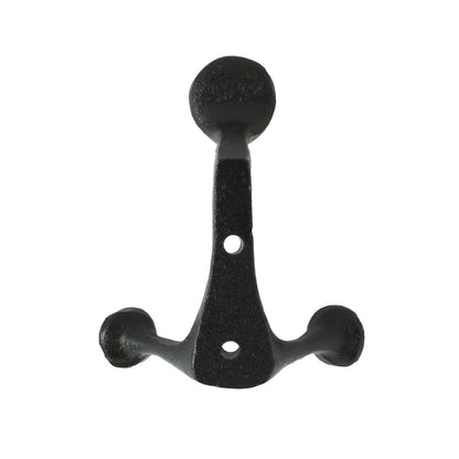 Black Cast Iron Triple Wall Hook Towel Coat Cap Purse Behind Door Hanger 4.25 in