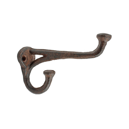 Rustic Cast Iron Double Wall Hook Key Towel Coat Hanger Antique Brown 3 3/4 inch