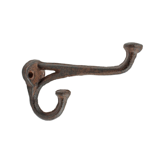 Rustic Cast Iron Double Wall Hook Key Towel Coat Hanger Antique Brown 3 3/4 inch