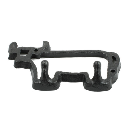 Small Black Cast Iron Cow Bull Outline Double Wall Hook Key Hanger Country Decor