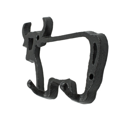 Small Black Cast Iron Cow Bull Outline Double Wall Hook Key Hanger Country Decor
