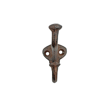 Rustic Cast Iron Double Wall Hook Key Towel Coat Hanger Antique Brown 3 3/4 inch