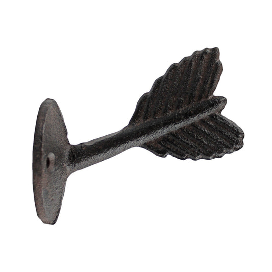 Cast Iron Arrow Feather Wall Hook Coat Towel Purse Hanger Rustic Brown 3 3/4 in
