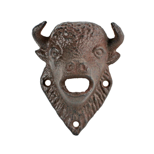 Rustic Cast Iron Buffalo Bison Beer Soda Bottle Opener Wall Mount Antique Brown