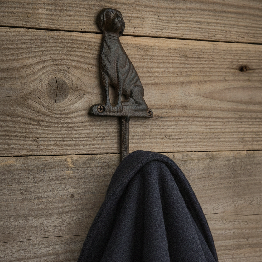 Cast Iron Dog Leash Wall Hook Key Towel Coat Purse Hanger Antique Brown 7 inch