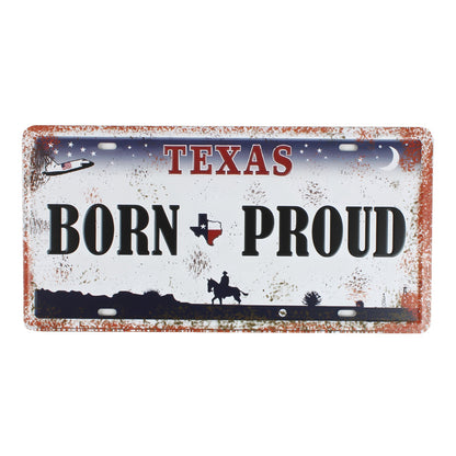 Rustic Born Proud Texas Map Embossed Metal License Plate Wall Decor 12 x 6 in