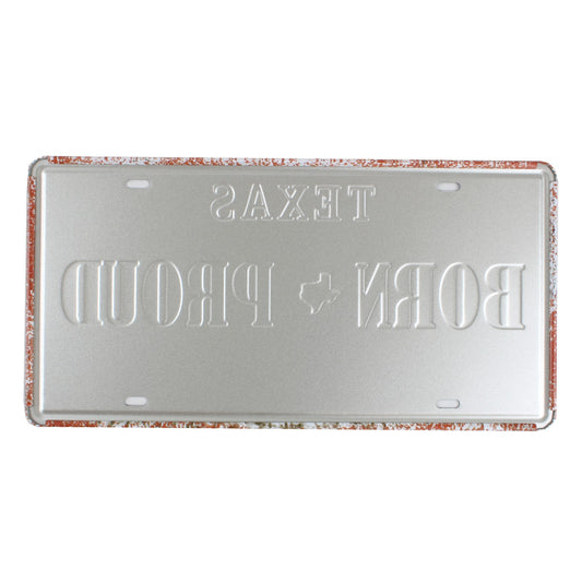 Rustic Born Proud Texas Map Embossed Metal License Plate Wall Decor 12 x 6 in