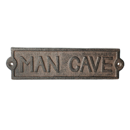 Rustic Cast Iron Man Cave Marker Door Plaque Sign Antique Brown Patina 8 1/4 in