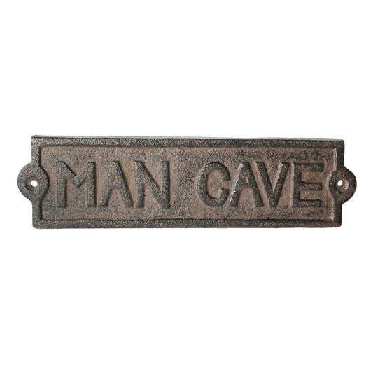 Rustic Cast Iron Man Cave Marker Door Plaque Sign Antique Brown Patina 8 1/4 in