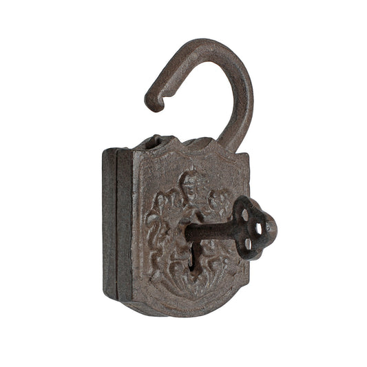 Lions Crest Iron Padlock 2 Jailer's Skeleton Keys Decorative Prop Antique Style