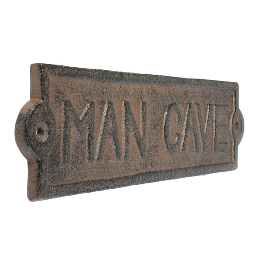 Rustic Cast Iron Man Cave Marker Door Plaque Sign Antique Brown Patina 8 1/4 in