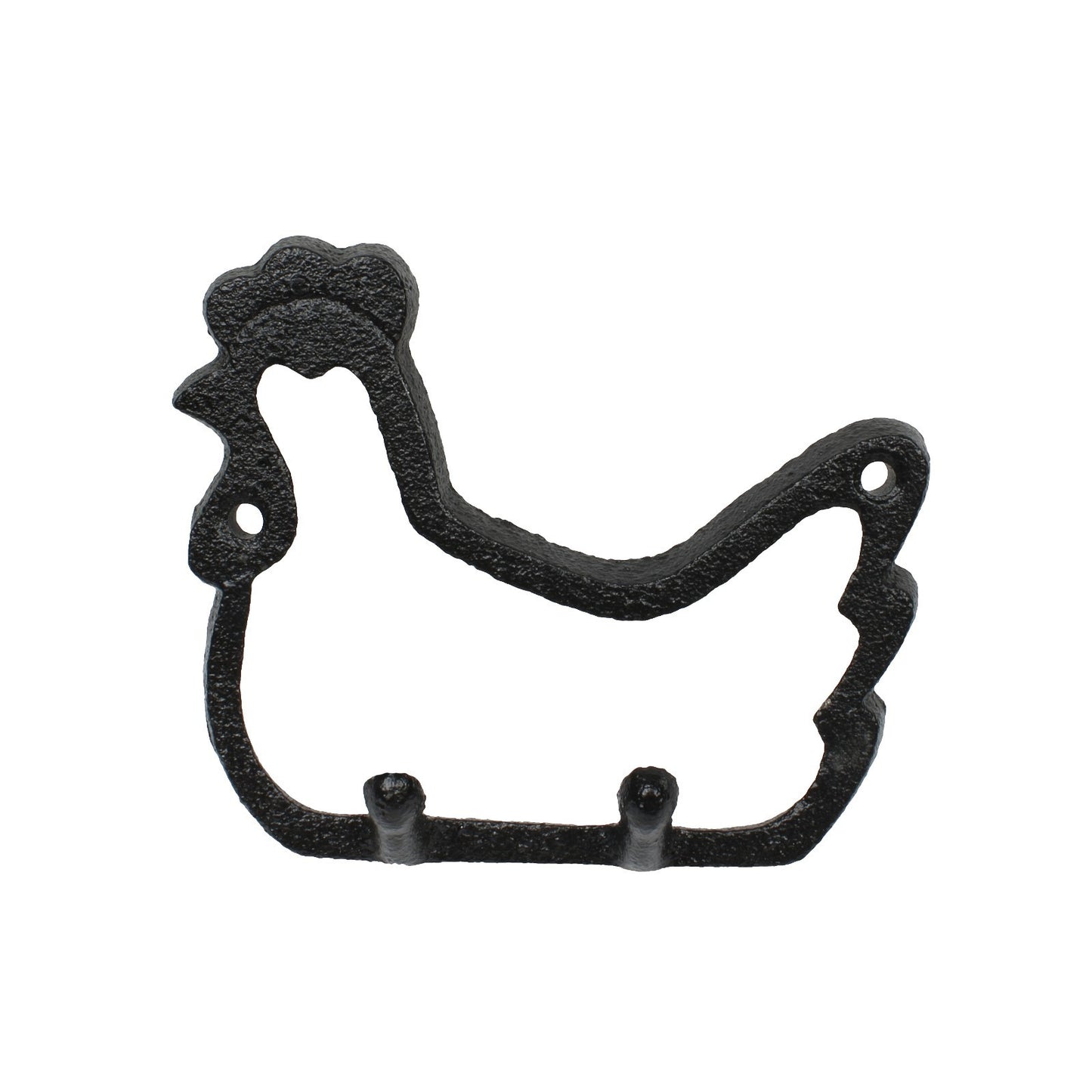 Small Cast Iron Chicken Double Wall Hook Key Hanger Country Farm Decor Black