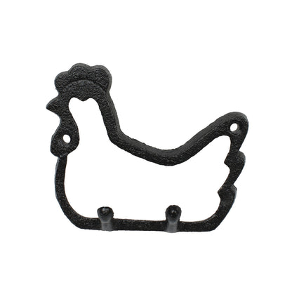 Small Cast Iron Chicken Double Wall Hook Key Hanger Country Farm Decor Black