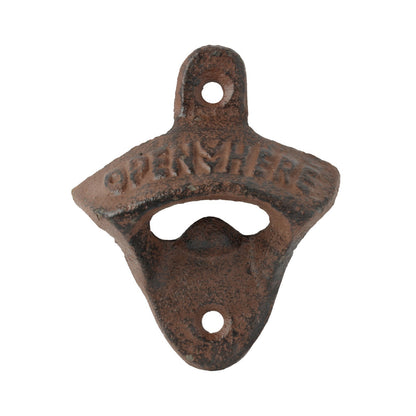 Rustic Cast Iron Open Here Wall Mounted Beer Bottle Opener Kitchen Bar Decor