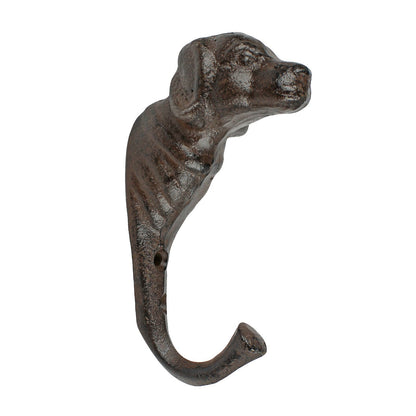 Dog Head Wall Hook Cast Iron Key Towel Coat Leash Hanger Antique Rustic Brown