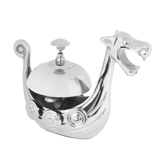 Polished Aluminum Metal Viking Dragon Ship Help Desk Counter Bell Collectible