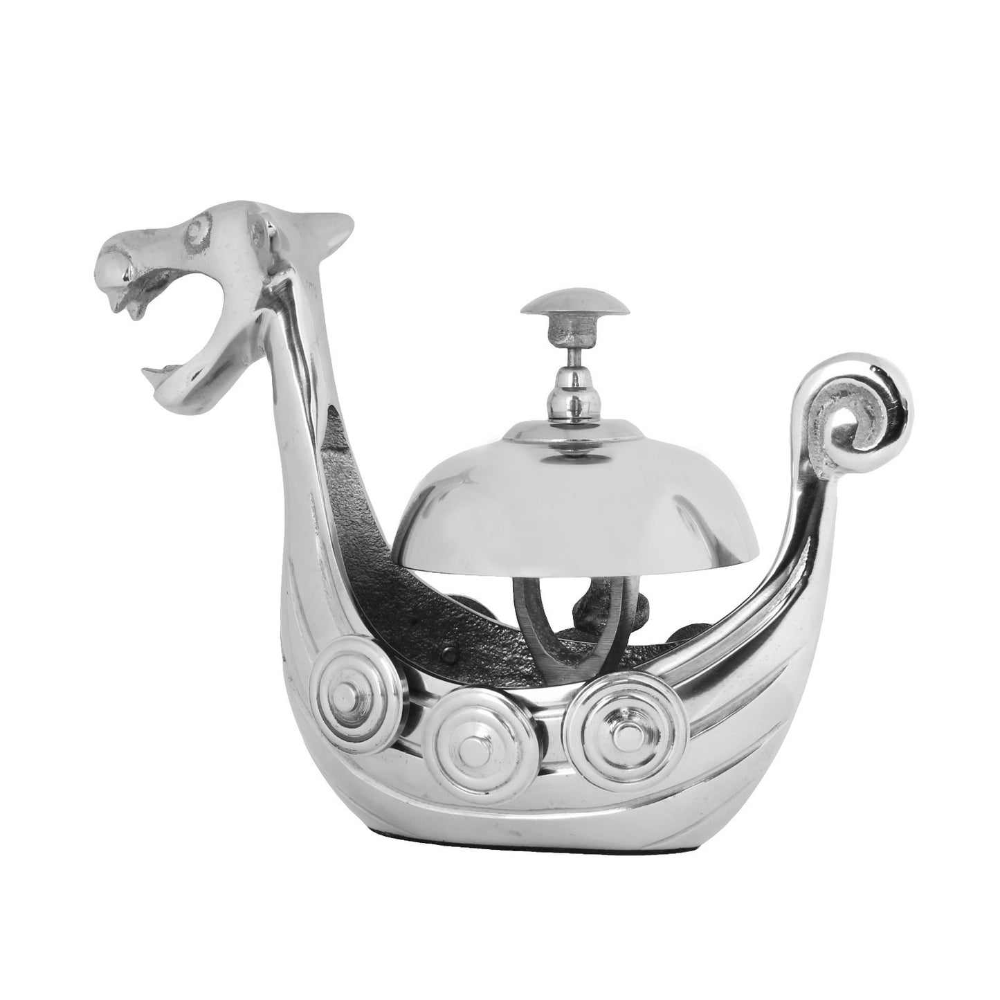 Polished Aluminum Metal Viking Dragon Ship Help Desk Counter Bell Collectible