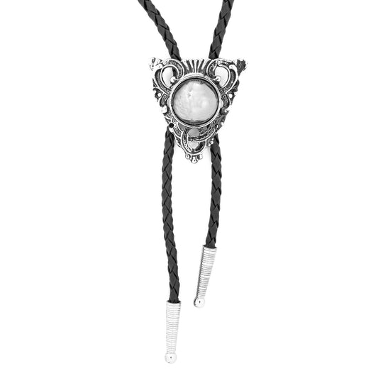 Silver Arrowhead Bolo Tie With Polished Center Sphere 36 in Black Braided Cord