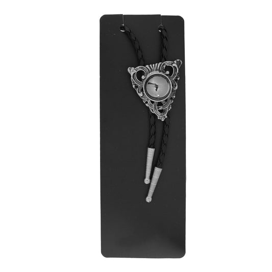 Silver Arrowhead Bolo Tie With Polished Center Sphere 36 in Black Braided Cord
