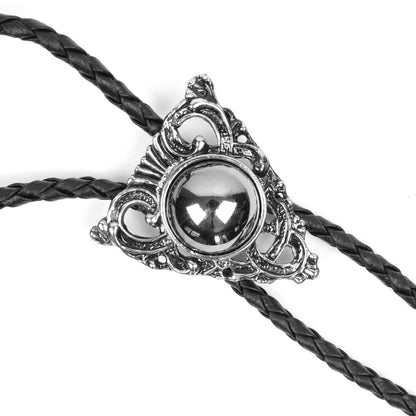 Silver Arrowhead Bolo Tie With Polished Center Sphere 36 in Black Braided Cord