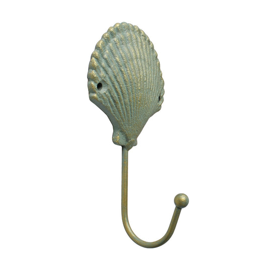 Verdigris Cast Iron Flat Scallop Shell Wall Hook Nautical Key Towel Coat Hanger