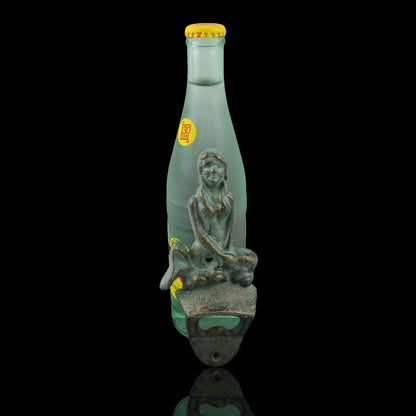 Verdigris Cast Iron Mermaid Beer Bottle Opener Wall Mounted Nautical Bar Decor