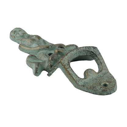 Verdigris Cast Iron Mermaid Beer Bottle Opener Wall Mounted Nautical Bar Decor