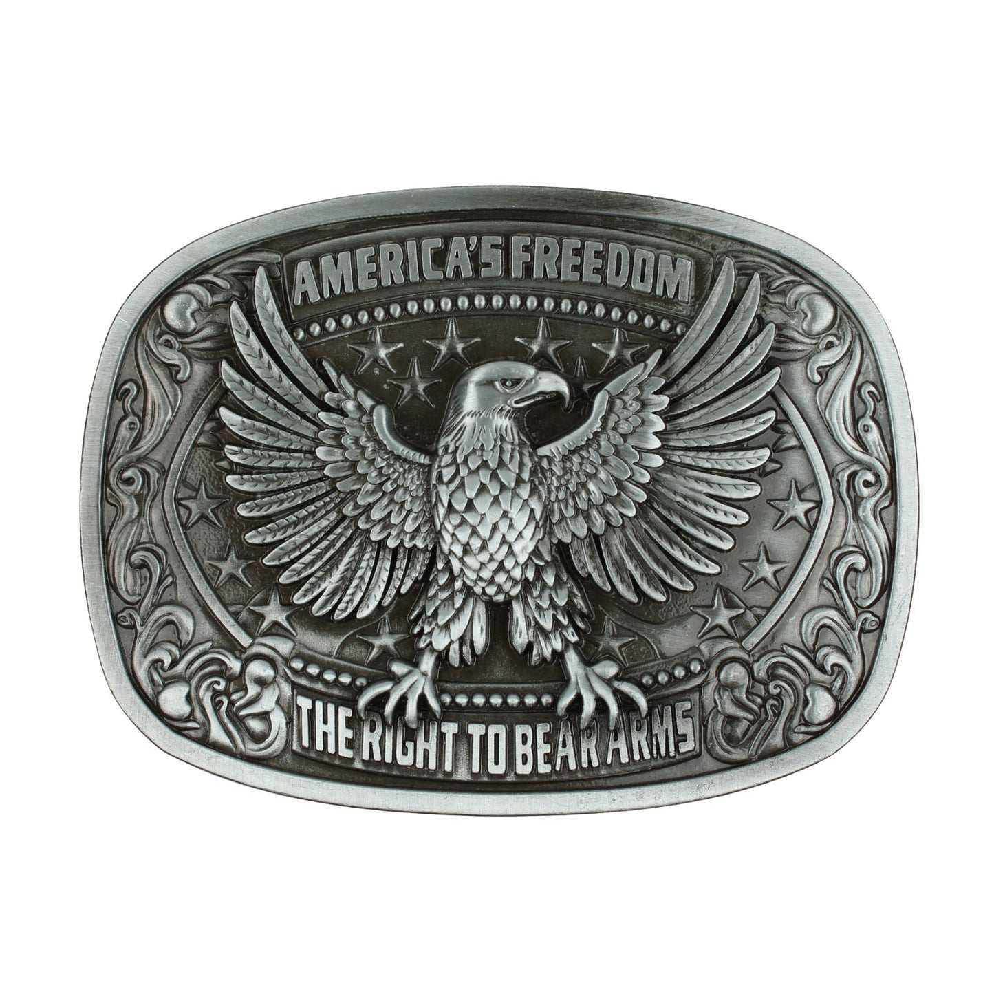 America's Freedom 2nd Amendment Eagle Belt Buckle Antique Silver Fits 1.5" Belts