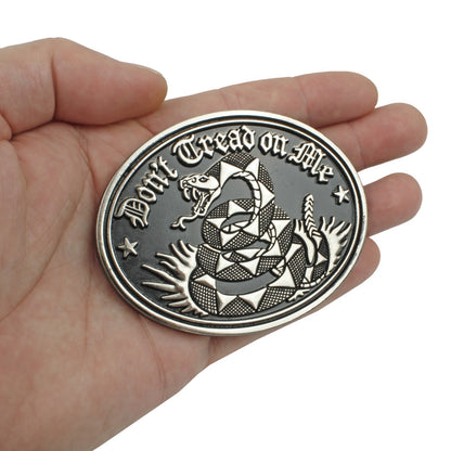 Don't Tread On Me Snake Belt Buckle Gadsden Flag Antique Silver Black Enamel