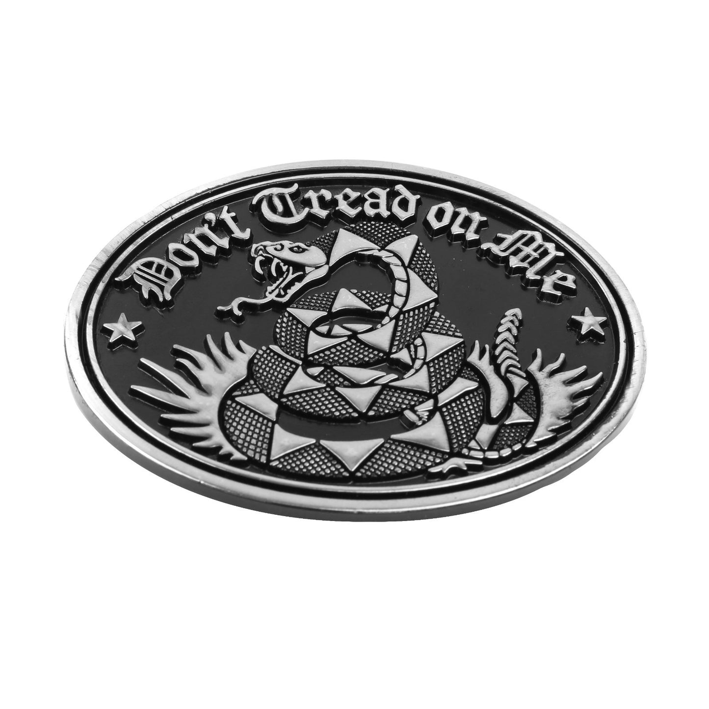 Don't Tread On Me Snake Belt Buckle Gadsden Flag Antique Silver Black Enamel