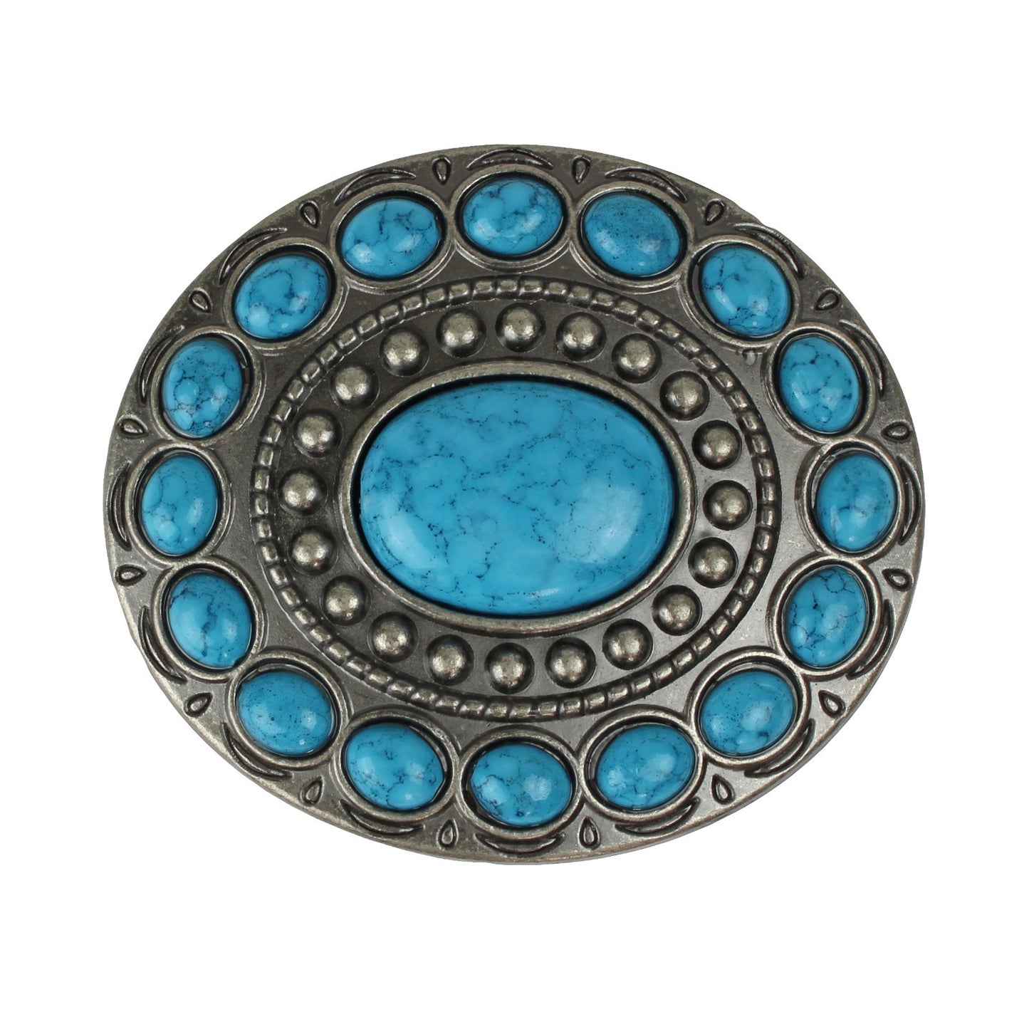 Southwestern Turquoise Beads Oval Belt Buckle Antique Silver Fits 1.5 inch Belts