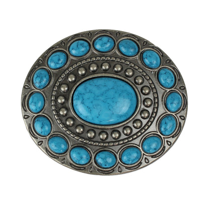 Southwestern Turquoise Beads Oval Belt Buckle Antique Silver Fits 1.5 inch Belts