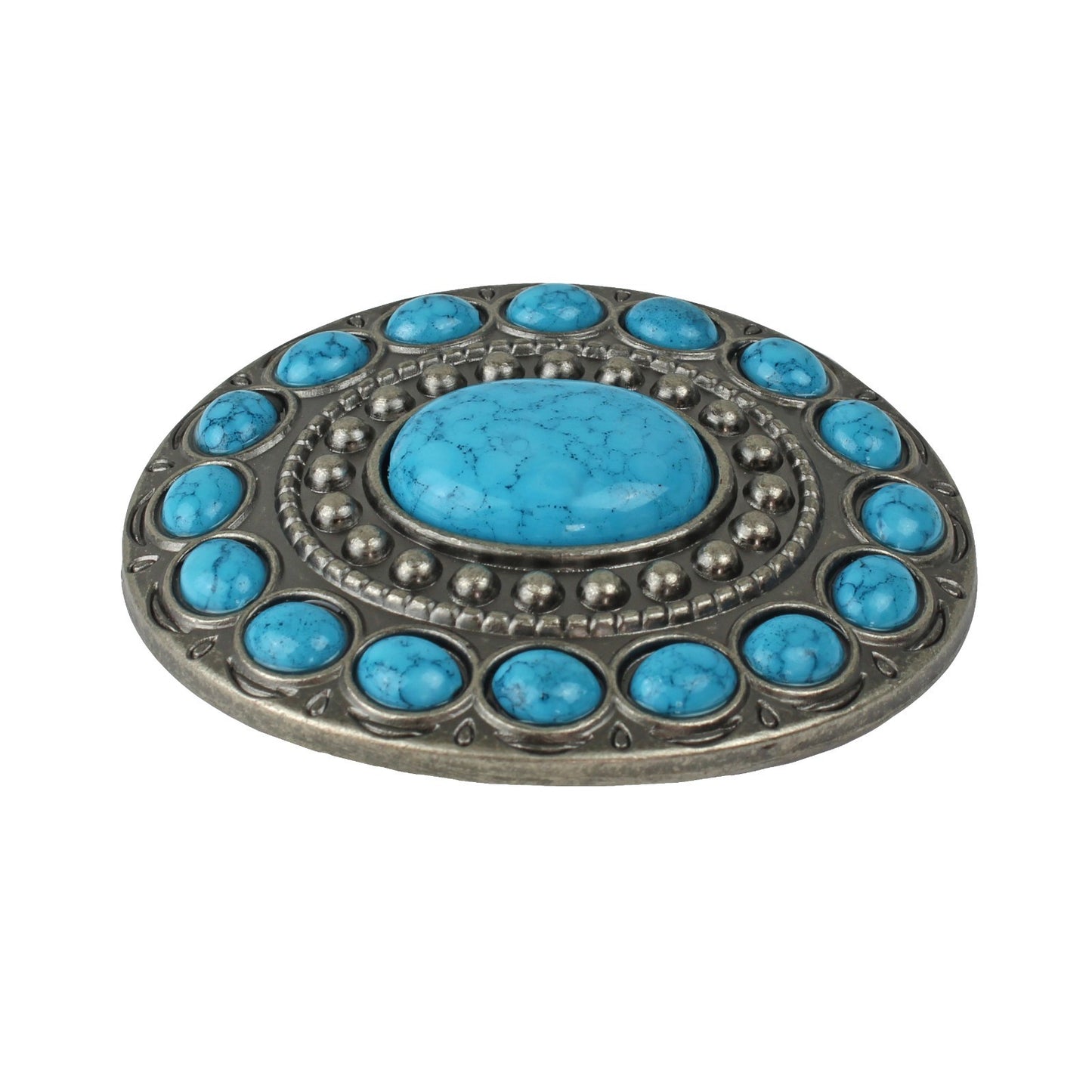 Southwestern Turquoise Beads Oval Belt Buckle Antique Silver Fits 1.5 inch Belts
