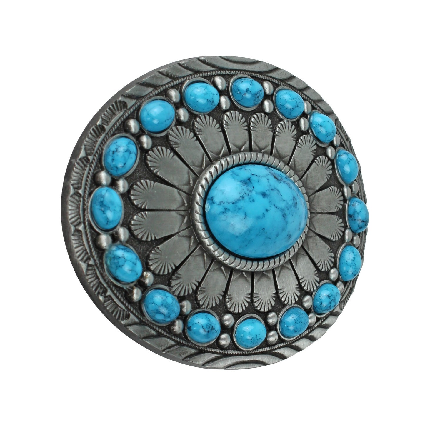 Oval Southwestern Turquoise Beads Belt Buckle Antique Silver Fits 1.5 inch Belts