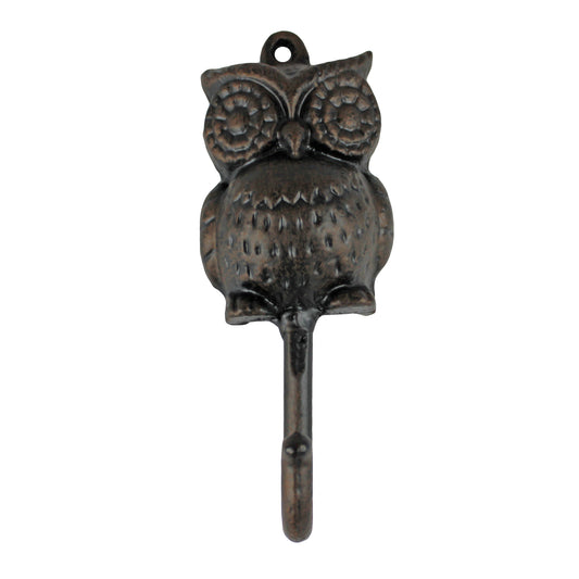 Metal Owl Wall Hook Cast Iron Key Towel Coat Hanger Rustic Brown Finish