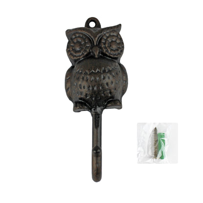 Metal Owl Wall Hook Cast Iron Key Towel Coat Hanger Rustic Brown Finish