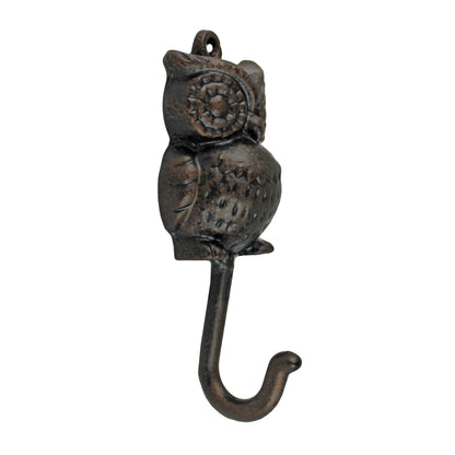 Metal Owl Wall Hook Cast Iron Key Towel Coat Hanger Rustic Brown Finish