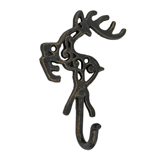 Metal Reindeer Wall Hook Cast Iron Key Towel Coat Hanger Rustic Brown Finish