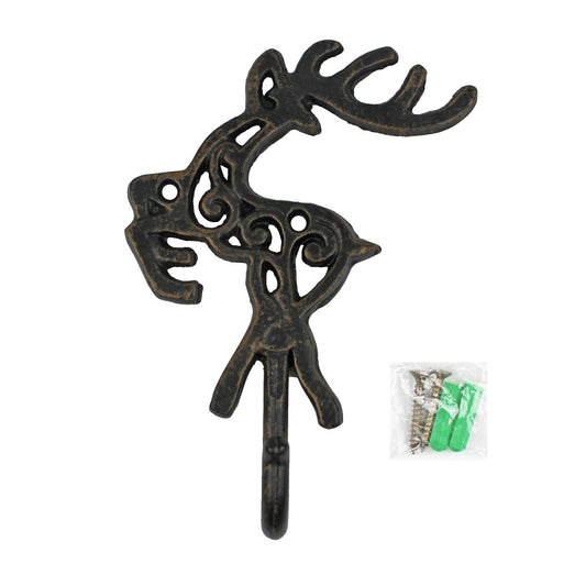 Metal Reindeer Wall Hook Cast Iron Key Towel Coat Hanger Rustic Brown Finish