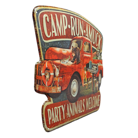 Large Party Animals Welcome Truck Metal Sign Camp Run Amuck Rustic 22 x 18 in