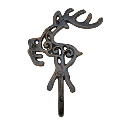 Metal Reindeer Wall Hook Cast Iron Key Towel Coat Hanger Rustic Brown Finish